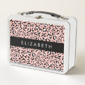 Leopardendrucke, Spots, rosa Leoparden, Ihr Name Metall Brotdose (Vorderseite)