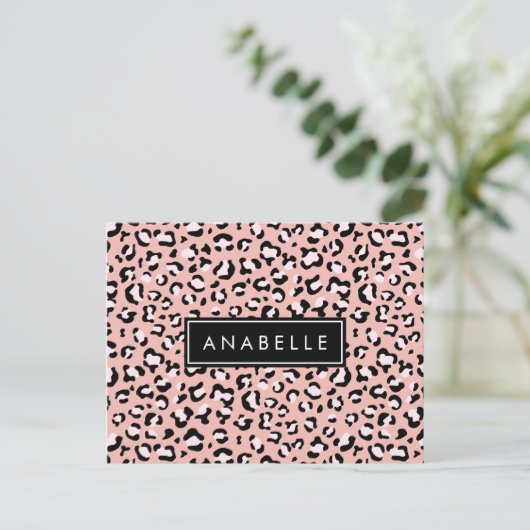 Leopardendrucke, Spots, rosa Leoparden, Ihr Name Postkarte (Stehend Vorderseite)