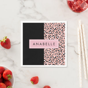 Leopardendrucke, Spots, rosa Leoparden, Ihr Name Serviette