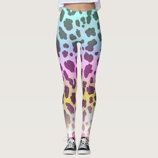 leopardenfarbenes Regenbogenmuster Leggings (Vorderseite)