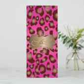 Leopardenflecken + Perlflecken/Vintag/heiß-pink Einladung (Stehend Vorderseite)