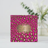 Leopardenflecken + Perlflecken/Vintag/heiß-pink Einladung (Stehend Vorderseite)