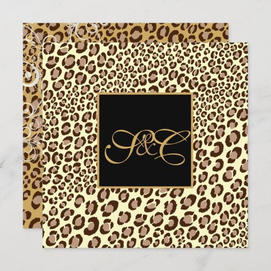 Leopardenflecken + Perlflecken/Vintage Wirbel Einladung (Vorne/Hinten)