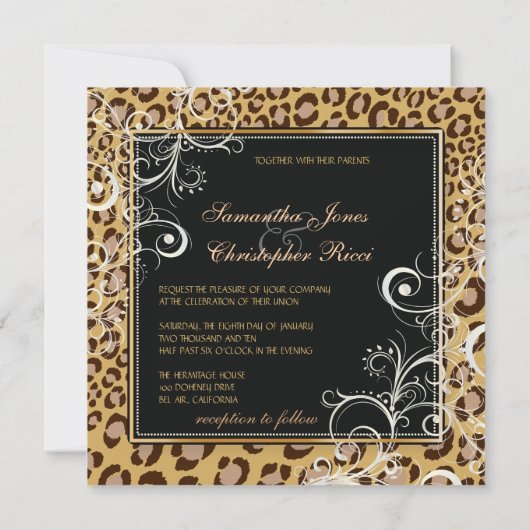 Leopardenflecken + Perlflecken/Vintage Wirbel Einladung (Rückseite)