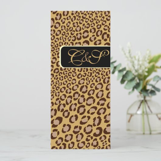 Leopardenflecken + Perlflecken/Vintage Wirbel Einladung (Stehend Vorderseite)