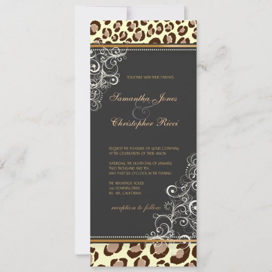 Leopardenflecken + Perlflecken/Vintage Wirbel Einladung (Rückseite)