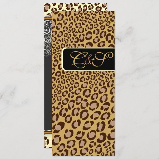 Leopardenflecken + Perlflecken/Vintage Wirbel Einladung (Vorne/Hinten)