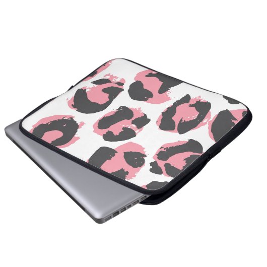 Leopardengürtel: Schwarz-Rosa-Textur Laptopschutzhülle (Vorne Knopf)