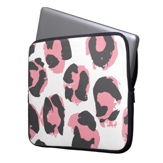 Leopardengürtel: Schwarz-Rosa-Textur Laptopschutzhülle (Vorderseite Links)