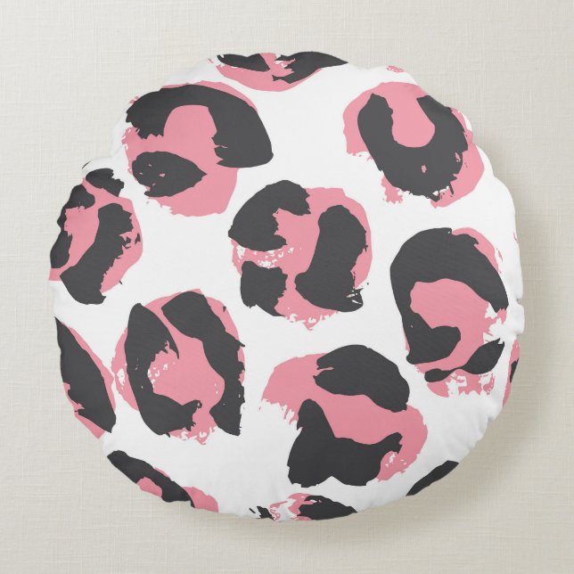 Leopardengürtel: Schwarz-Rosa-Textur Rundes Kissen (Vorderseite)