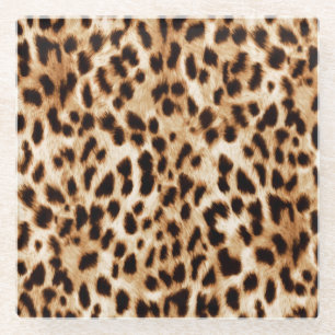 Leopardenhaut, authentisches Wildtiermuster. Glasuntersetzer
