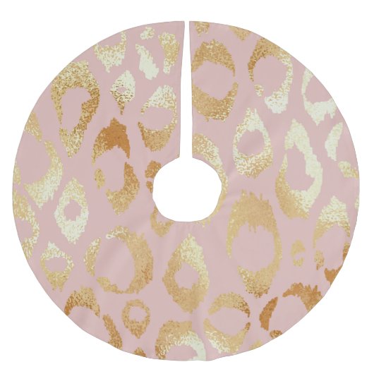 Leopardenhaut, goldene Rose Polyester Weihnachtsbaumdecke (Vorderseite)