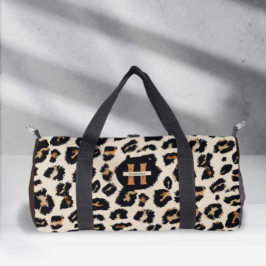 Leopardenhaut, modernes Tiermuster, Monogramm Duffle Bag