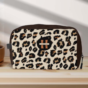 Leopardenhaut, modernes Tiermuster, Monogramm Waschbeutel