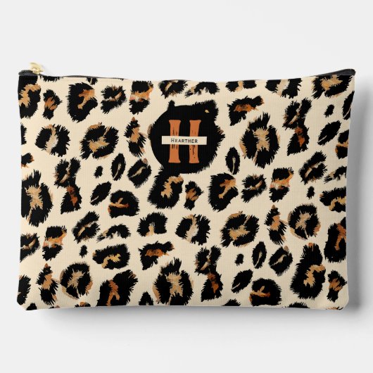 Leopardenhaut, modernes Tiermuster, Monogramm Zubehörtasche (Vorderseite)