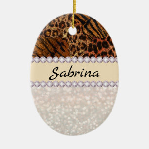 Leopardenlederhaut - rosa Diamantkristalle aus Gli Keramik Ornament