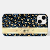 Leopardenmuster Blau Gold Monogramm Case-Mate iPhone Hülle (Rückseite (Horizontal))