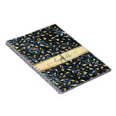 Leopardenmuster Blau Gold Monogramm Notizblock (Rechte Seite)