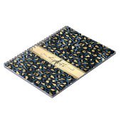 Leopardenmuster Blau Gold Monogramm Notizblock (Linke Seite)