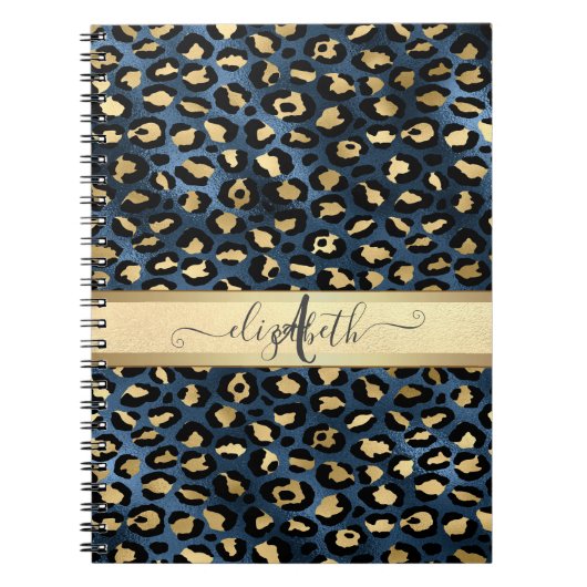 Leopardenmuster Blau Gold Monogramm Notizblock (Vorderseite)