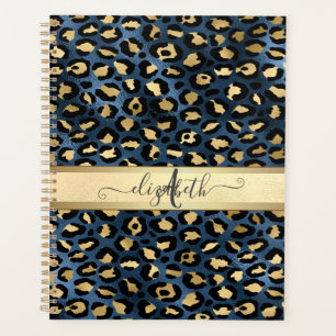 Leopardenmuster Blau Gold Monogramm Planer
