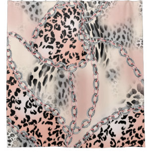 Leopardenmuster, Blume, Kette, Rose Duschvorhang