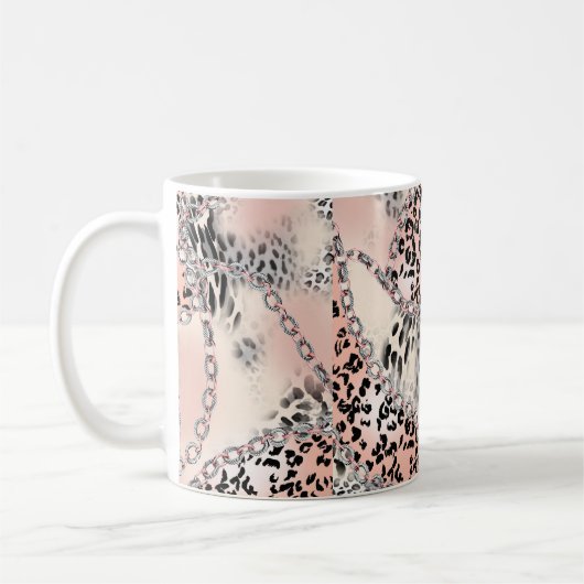 Leopardenmuster, Blume, Kette, Rose Kaffeetasse (Links)