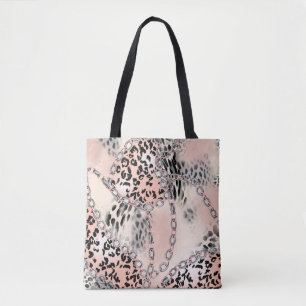 Leopardenmuster, Blume, Kette, Rose Tasche