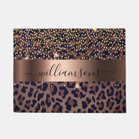 Leopardenmuster, braun, schwarz-bronzefarbene Mono Fußmatte (Vorderseite)