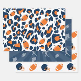 Leopardenmuster & Football-Spieltag-Muster Geschenkpapier Set