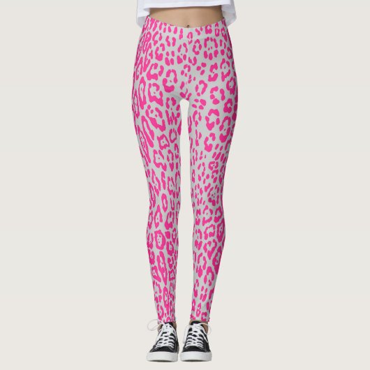 Leopardenmuster in rosa und grauem Lappen Leggings (Vorderseite)