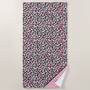 Leopardenmuster in Rosa Weiß & Schwarz mit Monogra Strandtuch
