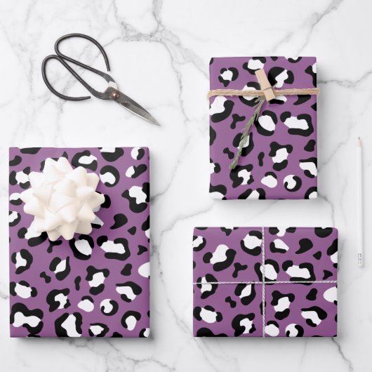 Leopardenmuster, Leoparden, Lila Leopard Geschenkpapier Set (Vorderseite)