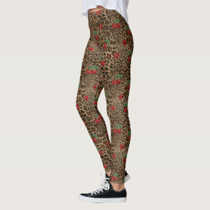 Leopardenmuster mit rotem Kirschmuster Leggings