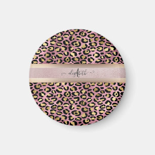 Leopardenmuster Monogramm Roségold Schwarz Magnet