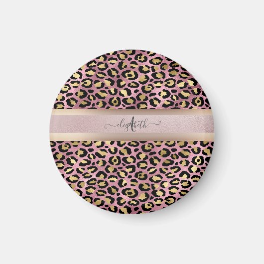 Leopardenmuster Monogramm Roségold Schwarz Magnet (Vorne)