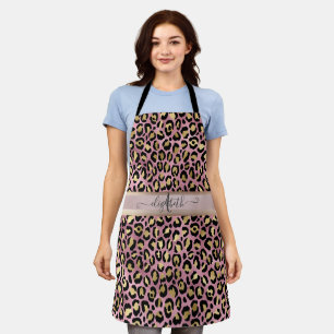 Leopardenmuster Monogramm Roségold Schwarz Schürze