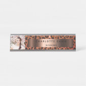 Leopardenmuster Rose Gold Foto Schreibtischnamensplakette (Vorderseite )