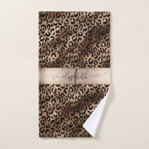 Leopardenmuster Schwarz Bronze Monogramm Badhandtuch Set