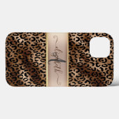 Leopardenmuster Schwarz Bronze Monogramm Case-Mate iPhone Hülle (Rückseite (Horizontal))