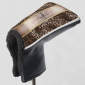 Leopardenmuster Schwarz Bronze Monogramm Golf Headcover (3/4 Vorderseite)