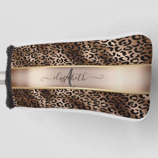 Leopardenmuster Schwarz Bronze Monogramm Golf Headcover (Vorderseite)