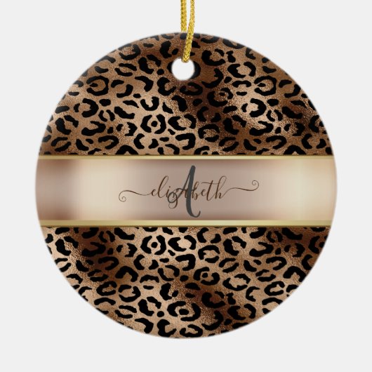 Leopardenmuster Schwarz Bronze Monogramm Keramik Ornament (Vorne)