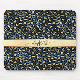 Leopardenmuster Schwarz Bronze Monogramm Mousepad