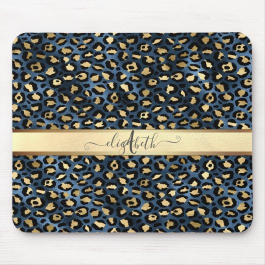 Leopardenmuster Schwarz Bronze Monogramm Mousepad (Vorne)