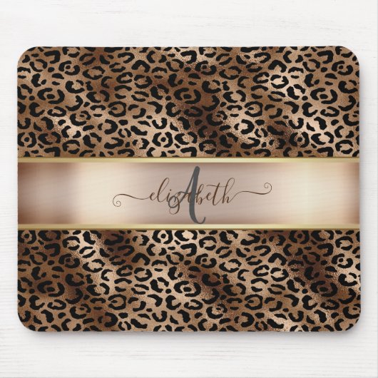 Leopardenmuster Schwarz Bronze Monogramm Mousepad (Vorne)