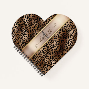 Leopardenmuster Schwarz Bronze Monogramm Notizblock
