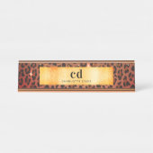 Leopardenmuster Schwarz-Gold-Monogramm Schreibtischnamensplakette (Vorderseite )
