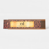 Leopardenmuster Schwarz-Gold-Monogramm Schreibtischnamensplakette (Vorderseite )