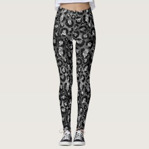 Leopardenmuster Schwarz und Silber Grau Leggings